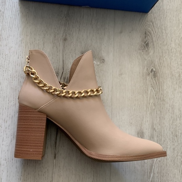 Cut Out Ankle Boots Gold Chain Chunky‎ Heel Zipper Almond Toe Western Boots - Picture 15 of 16